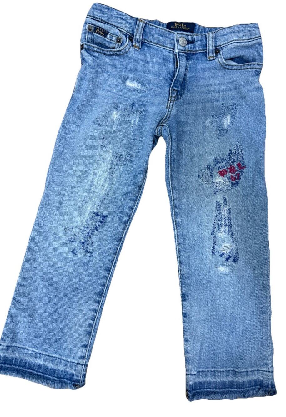POLO RALPH LAUREN Girl’s Chrystie Kick Flare Crop Blue Distressed Jeans Size 6